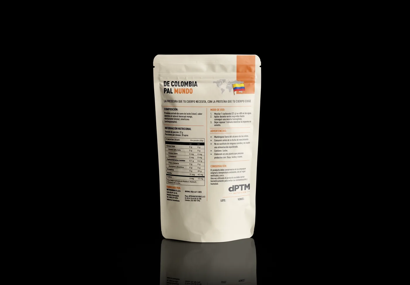 Etiqueta nutricional dPTM Clear Protein